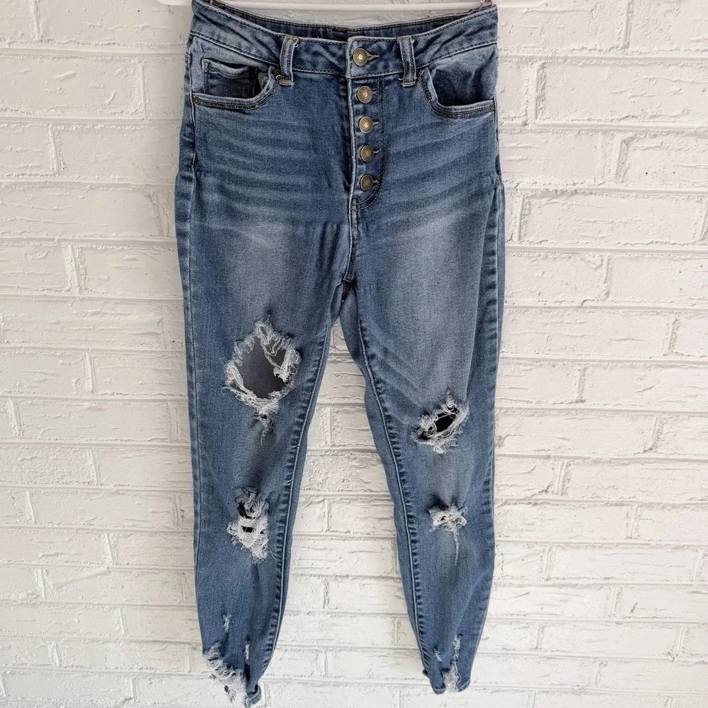WAX Jeans Women's Blue‎ Distressed Skinny Size 5/27